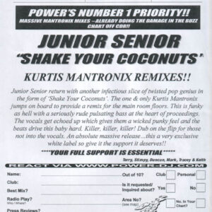 Junior Senior - Shake Your Coconuts (Kurtis Mantronik Remixes) (12", Promo, W/Lbl)