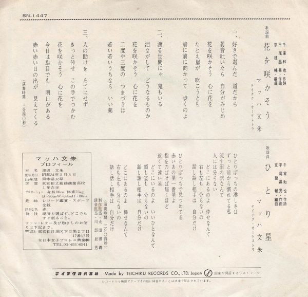 マッハ文朱 - 花を咲かそう (7") - 画像 (4)