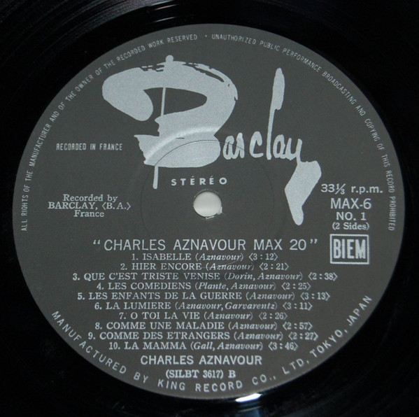 Charles Aznavour - Charles Aznavour Max 20 (LP, Comp, Gat) - 画像 (4)
