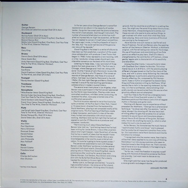 George Benson - Good King Bad (LP, Album, Gat) - 画像 (3)