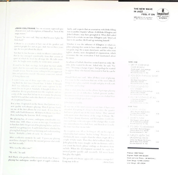 John Coltrane Quartet* - Ballads (LP, Album, RE, Gat) - 画像 (3)