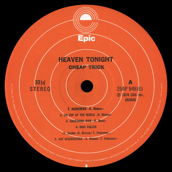 Cheap Trick - Heaven Tonight (LP, Album) - 画像 (5)
