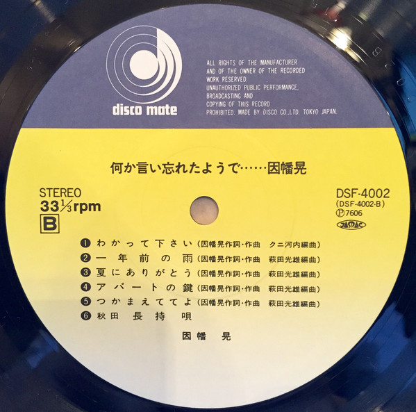 因幡晃 - 何か言い忘れたようで (LP, Album) - 画像 (4)