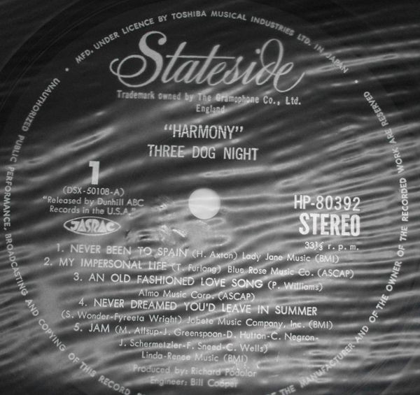 Three Dog Night - Harmony (LP, Album) - 画像 (5)