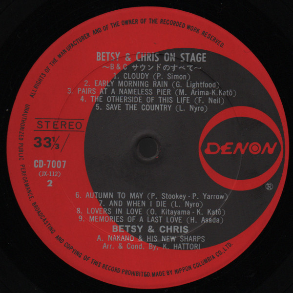 Betsy & Chris - On Stage (LP, Album) - 画像 (4)