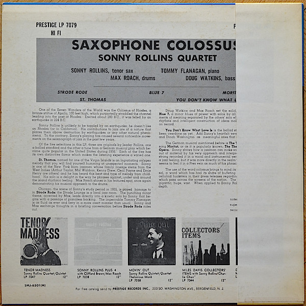 Sonny Rollins = ソニー・ロリンズ - Saxophone Colossus = サキソフォン・コロッサス (LP, Album, Mono, RE) - 画像 (3)