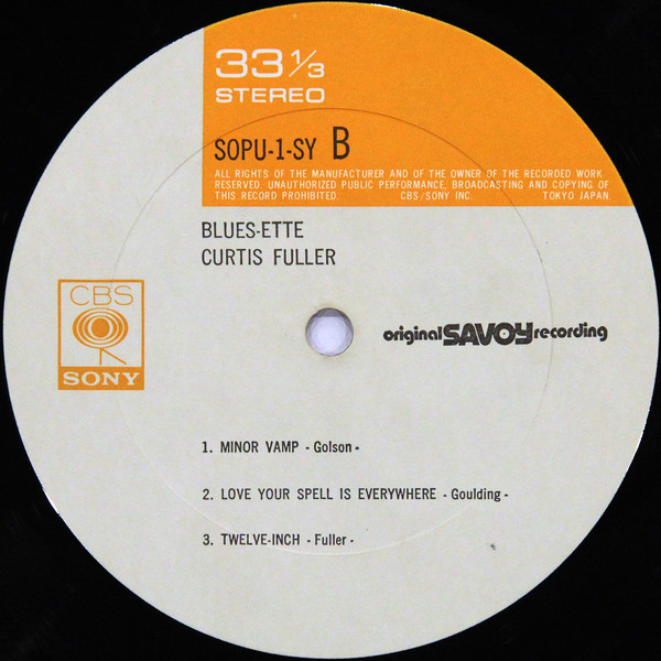 Curtis Fuller's Quintet  With Benny Golson, Tommy Flanagan, Jimmy Garrison, Al Harewood - Blues-ette (LP, Album, RE) - 画像 (4)