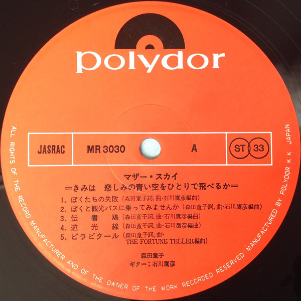 森田童子 - マザー・スカイ = きみは悲しみの青い空をひとりで飛べるか (LP, Album) - 画像 (3)