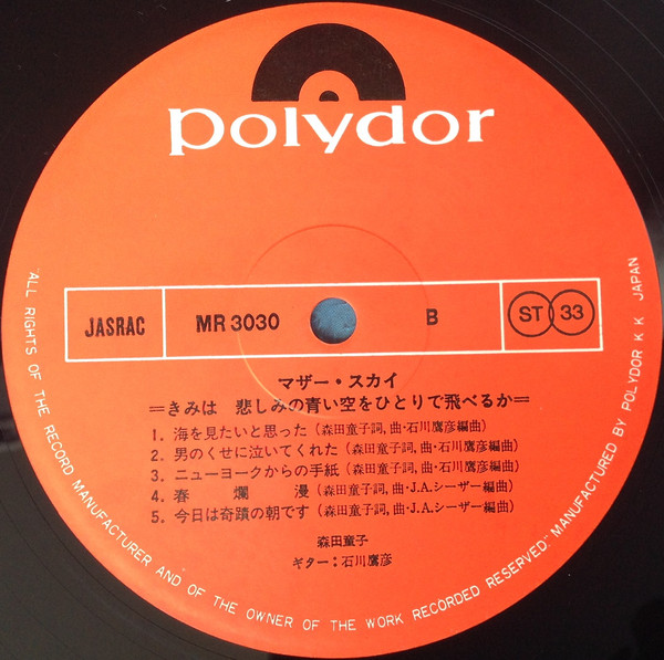 森田童子 - マザー・スカイ = きみは悲しみの青い空をひとりで飛べるか (LP, Album) - 画像 (4)