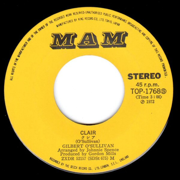 Gilbert O'Sullivan - Clair (7", Single) - 画像 (3)