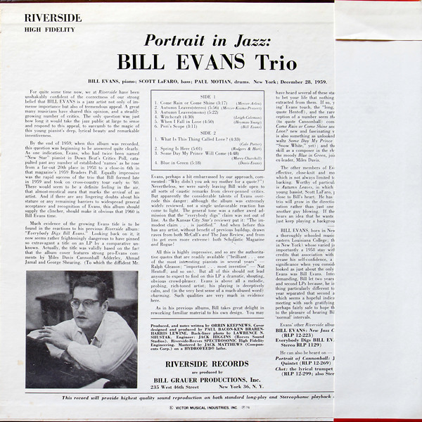 Bill Evans Trio - Portrait In Jazz (LP, Album, RE) - 画像 (2)