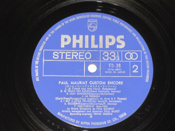 Paul Mauriat - Custom Encore (LP, Comp, Gat) - 画像 (5)