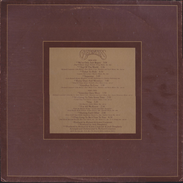 Carpenters - The Singles 1969-1973 (LP, Album, Comp, Gat) - 画像 (2)