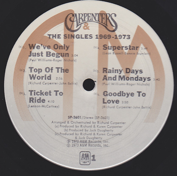 Carpenters - The Singles 1969-1973 (LP, Album, Comp, Gat) - 画像 (4)