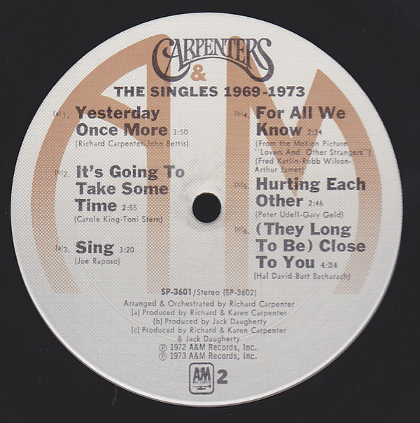 Carpenters - The Singles 1969-1973 (LP, Album, Comp, Gat) - 画像 (5)
