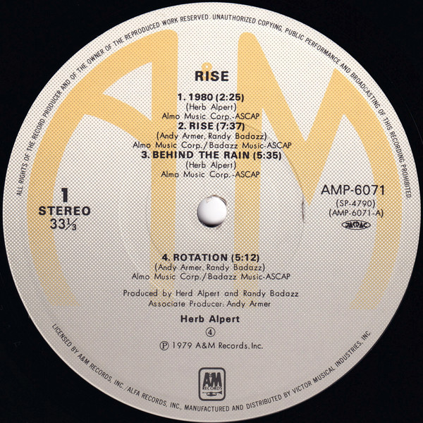 Herb Alpert - Rise (LP, Album) - 画像 (5)