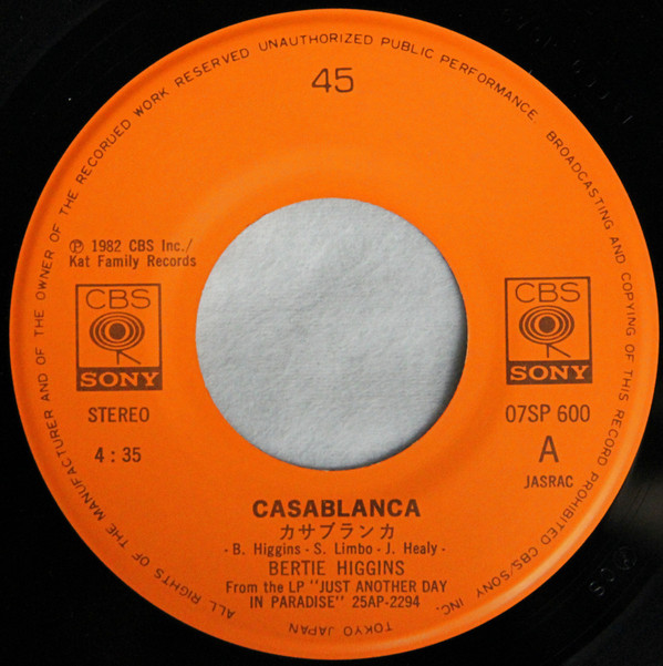 Bertie Higgins - Casablanca / Key Largo (7", Single) - 画像 (4)