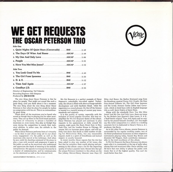 The Oscar Peterson Trio - We Get Requests (LP, Album, RE) - 画像 (3)