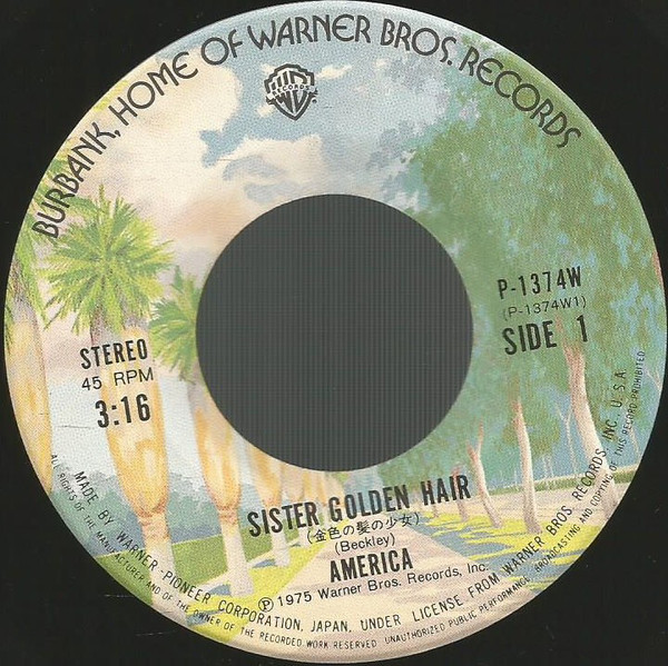 America - Sister Golden Hair (7", Single, 1st) - 画像 (3)