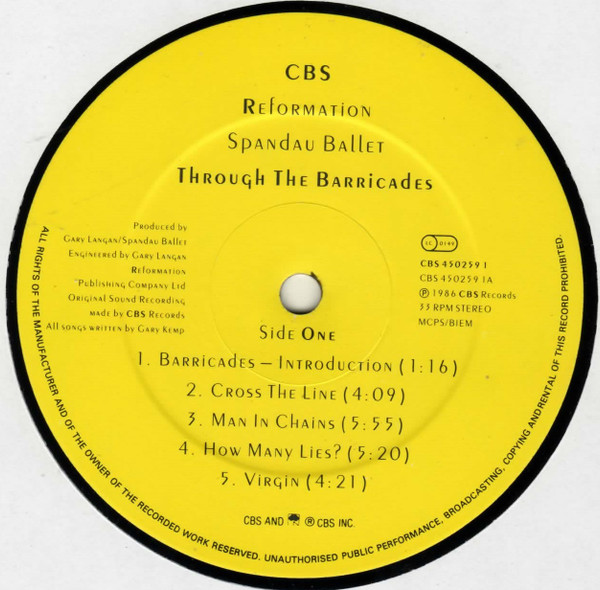 Spandau Ballet - Through The Barricades (LP, Album) - 画像 (3)