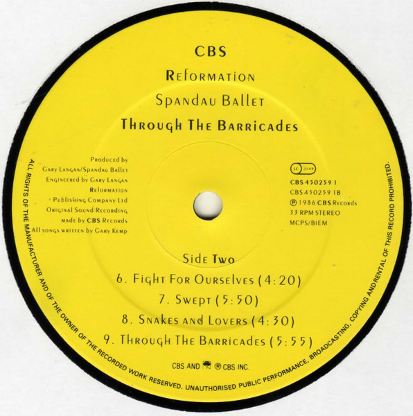 Spandau Ballet - Through The Barricades (LP, Album) - 画像 (4)