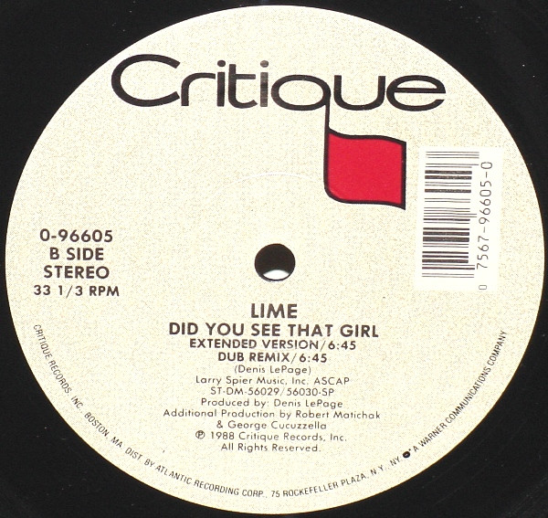 Lime (2) - Cutie Pie / Did You See That Girl (12", Single) - 画像 (3)