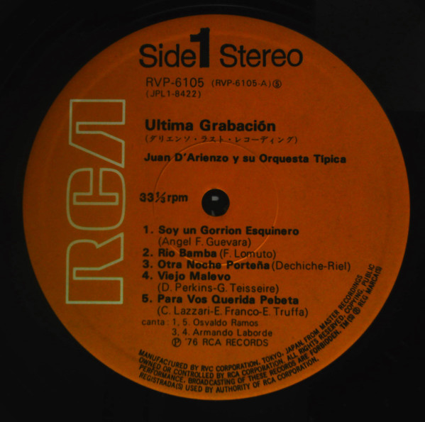 Juan D'Arienzo Y Su Orquesta Típica - Ultima Grabacion (LP, Album) - 画像 (3)