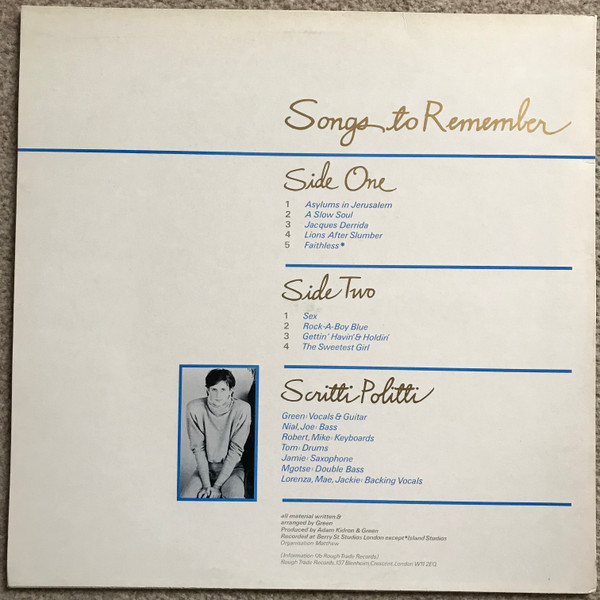 Scritti Politti - Songs To Remember (LP, Album, RE, No ) - 画像 (2)