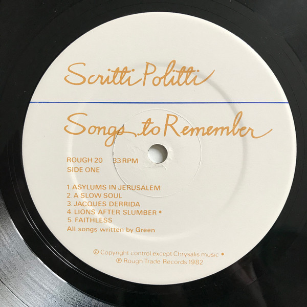 Scritti Politti - Songs To Remember (LP, Album, RE, No ) - 画像 (3)
