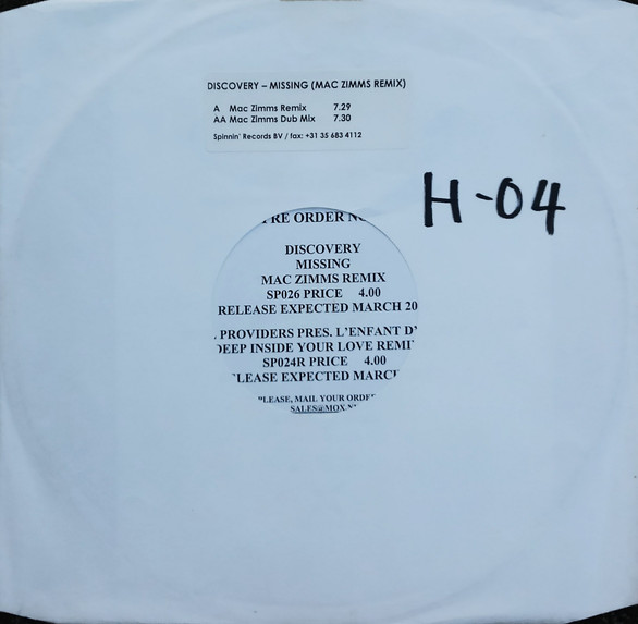 Discovery - Missing (Mac Zimms Remixes) (12", Promo)
