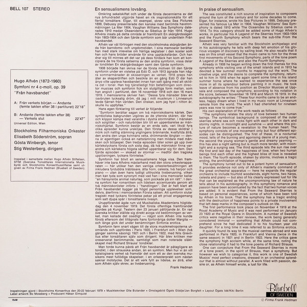 Hugo Alfvén, Elisabeth Söderström, Gösta Winbergh, Stockholms Filharmoniska Orkester, Stig Westerberg - Symfoni Nr 4 "Från Havsbandet" (LP) - 画像 (2)